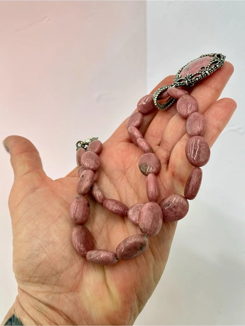 Carolyn Pollack Rhodonite Necklace Enhancer Sterling 925 Pink Southwest Relios